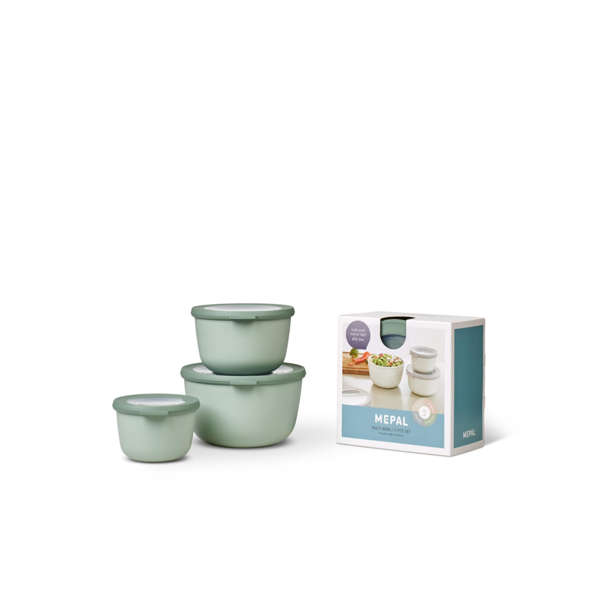 Mepal Cirqula Round Multi Storage Bowl High Set 3pc Nordic Sage